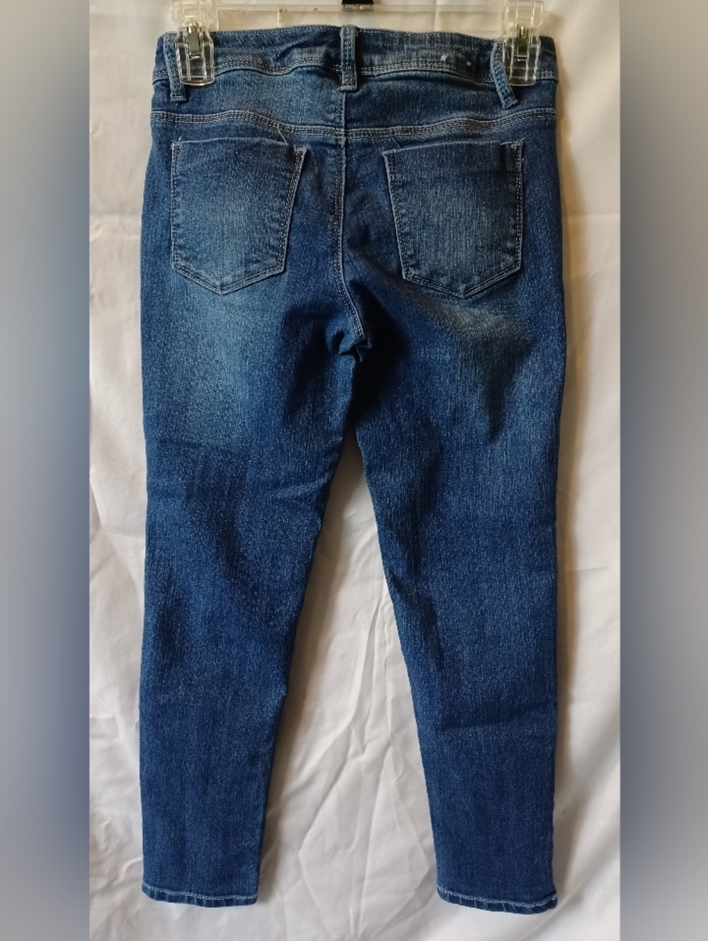 Squeeze Girls Dark Faded Blue Patch-Accent Distressed Skinny Denim Jeans - Picture 5 of 6
